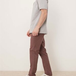 ASOS DEISGN linen mix slim pants with elastic waist in brown size large